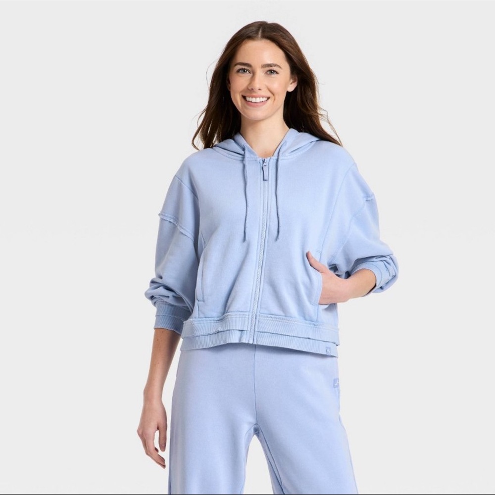 JoyLab™ Women's French Terry Full Zip Hoodie Sweatshirt - Periwinkle Blue XL